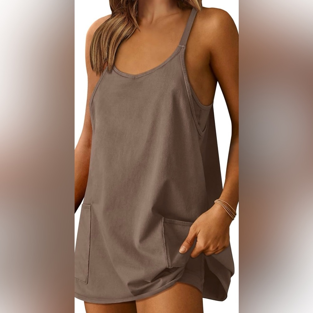Women’s coffee brown tank athletic dress with built in shorts - Picture 5 of 5